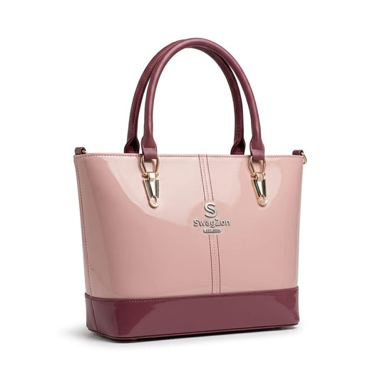 SwagZon Elegant Glossy Pink Handbag for Women – Premium Stylish Shoulder Tote