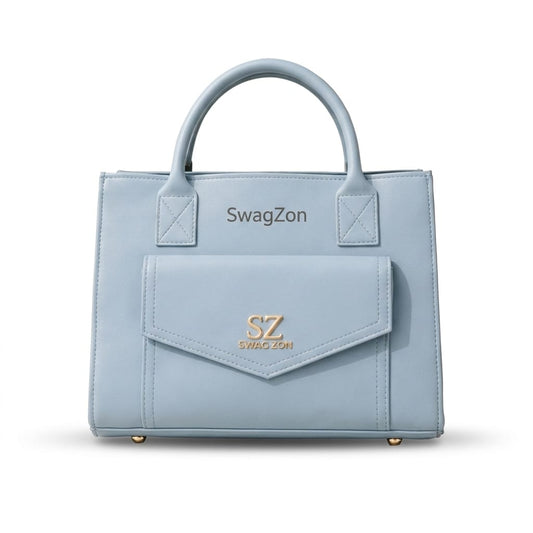 SwagZon Premium Sky Blue Structured Handbag for Women – Luxury Minimal Tote Bag